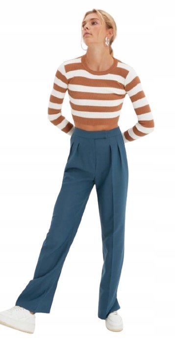 TRENDYOL NIEBIESKIE SPODNIE CYGARETKI Z ZASZEWKAMI 32 5AA