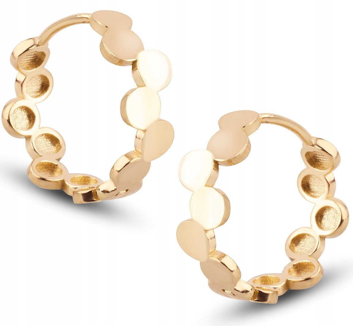 PIĘKNE ZŁOTE DIAMENTOWANE KOLCZYKI KÓŁECZKA PUNTI 14KT 585