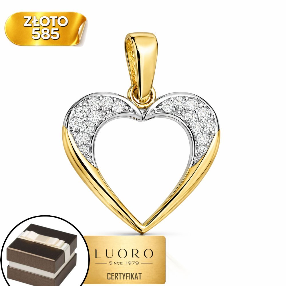 ZAWIESZKA ZŁOTA 585 14K SERCE Z CYRKONIAMI 1 MM DELIKATNA 1,7 CM