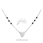 Naszyjniki - ankabizuteria.pl Srebrny naszyjnik z czarnymi onyksami i sercem - miniaturka - grafika 1