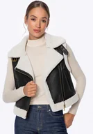 Kamizelki damskie - Kamizelka damska ze sztucznym kożuchem czarna - miniaturka - grafika 1