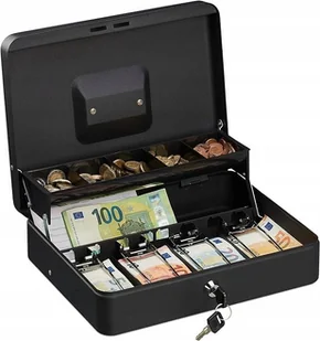 Metalowa kasetka na pieniądze banknoty bilon skrzynka schowek pojemna KNU-02BL - Sejfy i kasy pancerne - miniaturka - grafika 1