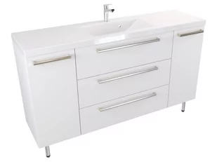 Szafka Stojąca Z Umywalką ATH 140 cm D - Biały Mat - Uchwyty Stal Szczotkowana - Szafki łazienkowe - miniaturka - grafika 1