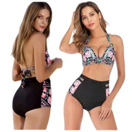 Stroje kąpielowe - Kostium Kąpielowy Dwuczęściowy Strój Bikini Na Plażę Basen Z Wysokim Stanem - miniaturka - grafika 1