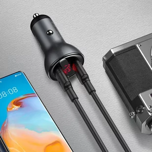 Baseus ładowarka samochodowa USB / USB Typ C 45 W 5 A SCP Quick Charge 4.0+ Power Delivery 3.0 ekran LCD szary (CCBX-C0G) - Ładowarki samochodowe - miniaturka - grafika 13