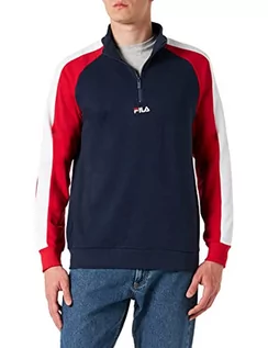 Bluzy męskie - FILA Męska bluza Sioux z zamkiem błyskawicznym do połowy długości, czarna irys-True Red-Bright White, M, Black Iris-true Red-Bright White, M - grafika 1