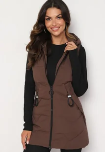 Brązowa Długa Pikowana Kamizelka na Suwak z Kapturem Teriviana - Kamizelki damskie - miniaturka - grafika 1
