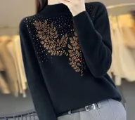 Swetry damskie - Sweter damski z ozdobnymi cekinami - Czarny S - miniaturka - grafika 1