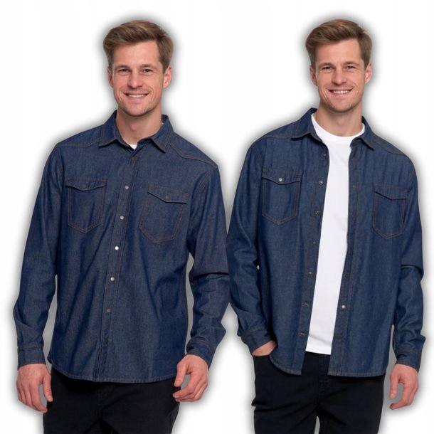 Koszula Męska z Bawełny Jeansowa Elegancka Nowoczesna Klasyczna MORAJ M JEA