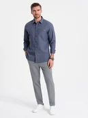 Spodnie męskie - Męskie spodnie chino z gumką w pasie SLIM FIT - szare V1 OM-PACP-0158 - Ombre Clothing - miniaturka - grafika 1