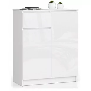 KOMODA K 80 cm 2 DRZWI 1 SZUFLADA BIAŁA / BIAŁY POŁYSK - Komody - miniaturka - grafika 1