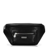 Nerki - Męska torebka nerka z ekoskóry z błyszczącym suwakiem z przodu czarna - miniaturka - grafika 1