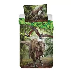 Jerry Fabrics Pościel dziecięca 140x200 Park Jurajski dinozaury Jurassic World Green 7332 poszewka 70x90 - Pościel dla dzieci - miniaturka - grafika 1