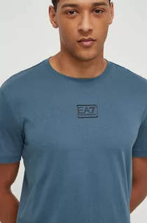 Koszulki męskie - EA7 Emporio Armani t-shirt bawełniany męski kolor turkusowy gładki - grafika 1