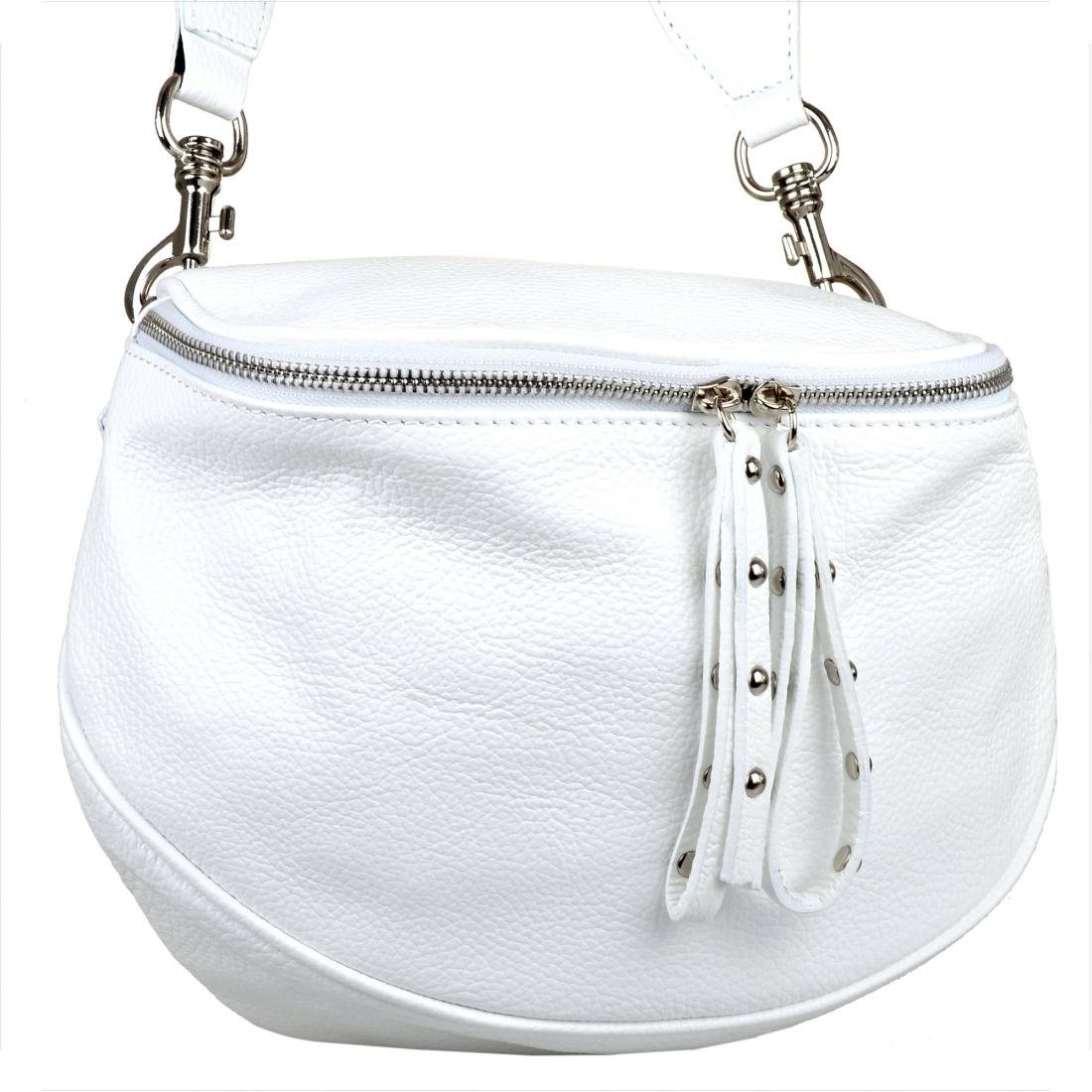 Lekka biała listonoszka z szerokim paskiem skóra naturalna