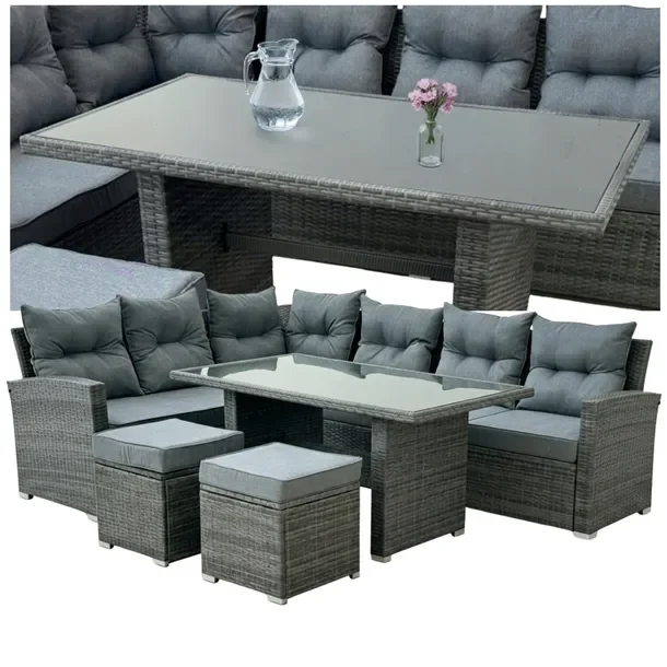 Zestaw Mebli Ogrodowych Szary Sofa Pufy Stolik Technorattan Meble Na Taras