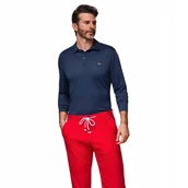 Koszulki męskie - Polo koszulka z długim rękawem elegnacka - granatowa V3 OM-POLS-0139 r. S - miniaturka - grafika 1