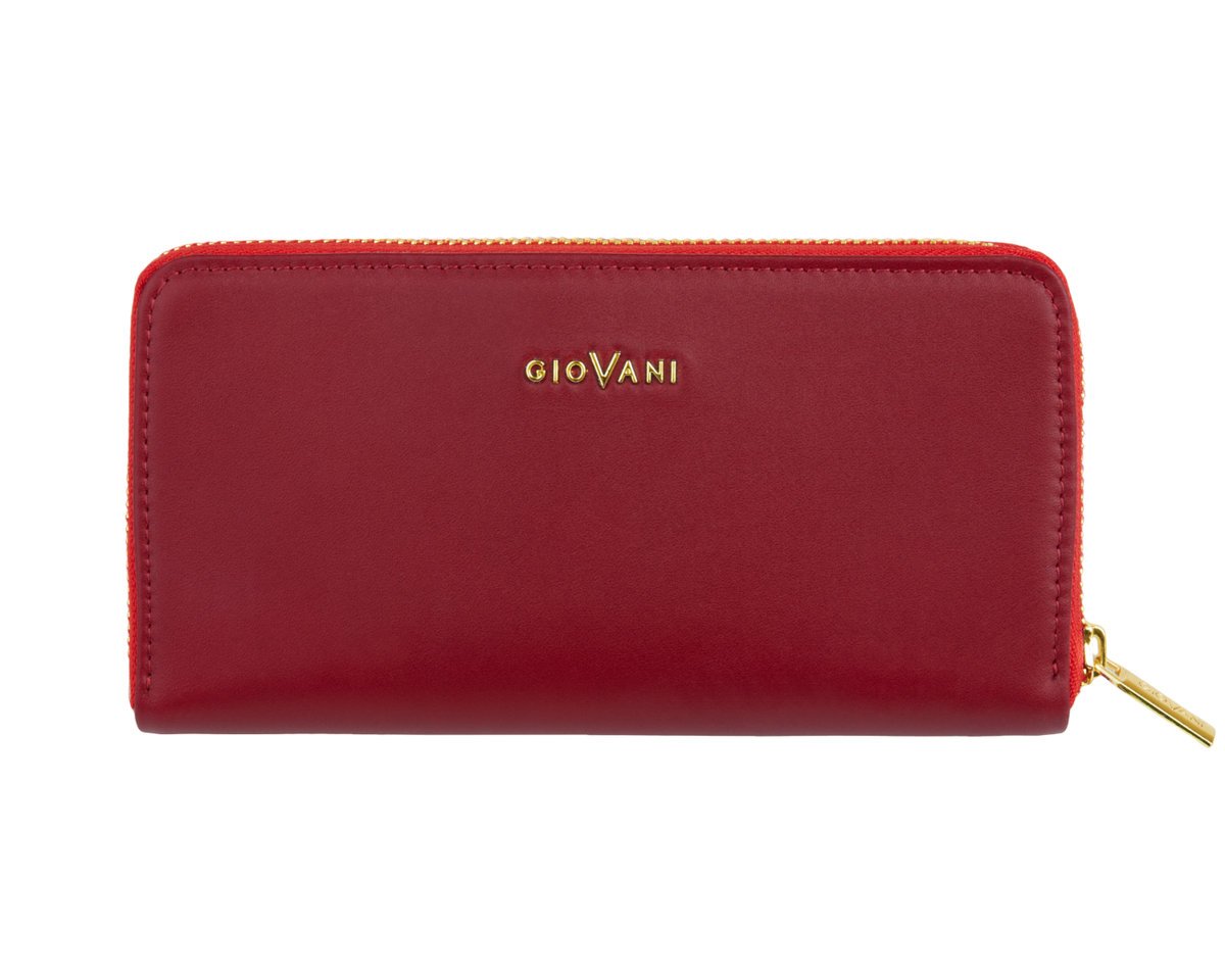 Skórzany duży czerwony portfel damski Vitoria, na zamek, polski producent