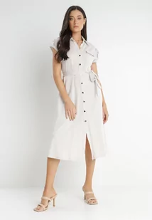 Jasnobeżowa Sukienka Koszulowa Phinitrite - Sukienki - miniaturka - grafika 1