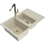 Zlewozmywaki z baterią - Mexen Gaspar zlewozmywak granitowy 1,5-komorowy z ociekaczem i baterią kuchenną Flora, beżowy - miniaturka - grafika 1