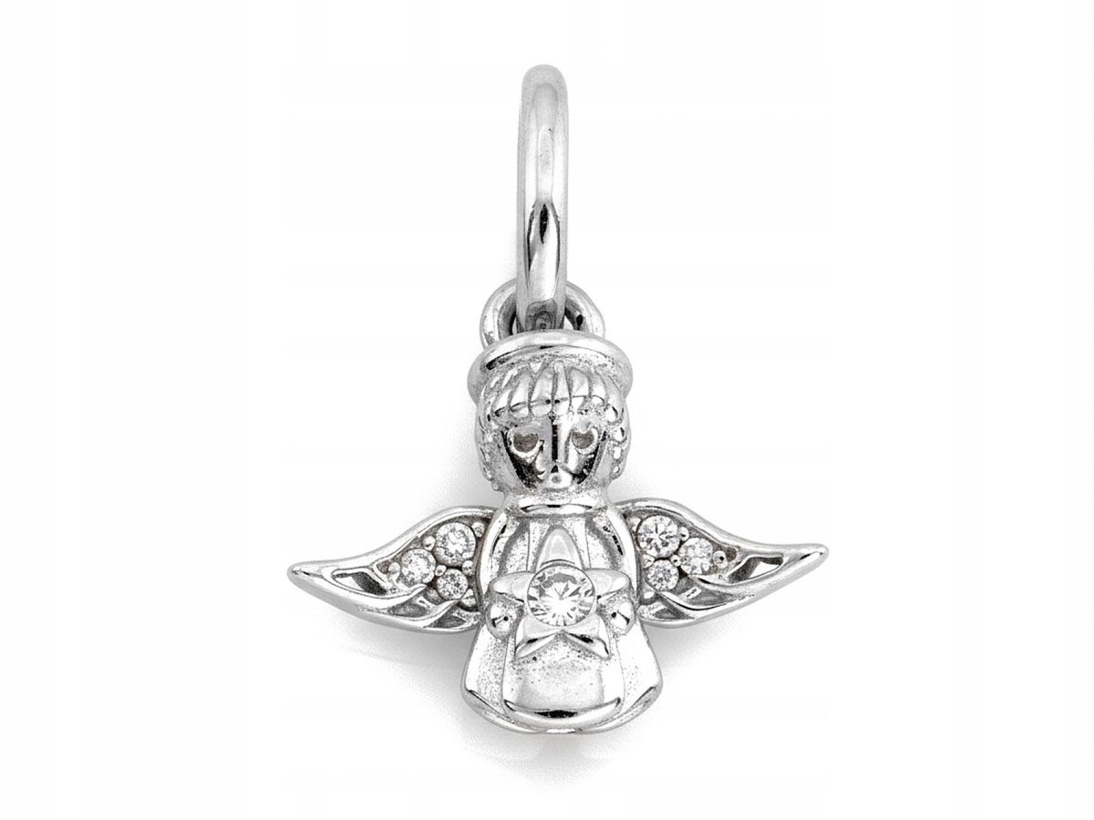 Damski srebrny wisiorek 925 ANIOŁEK z cyrkoniami stylowy elegancki design