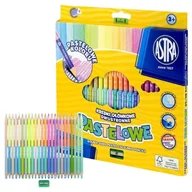Szkolne artykuły papiernicze - Astra Kredki Ołówkowe Trójkątne Dwustronne Pastelowe Szkolne 24 Szt. 48 Kolorów + Temperówka - miniaturka - grafika 1