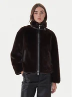 Płaszcze damskie - PINKO Futro 106013 A1ZM Brązowy Regular Fit - miniaturka - grafika 1