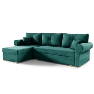 Narożnik LION, narożnik w kształcie litery L z funkcją spania i podstawą łóżka, kolor: zielony, tkanina welurowa, otomana lewa - Narożniki - miniaturka - grafika 1