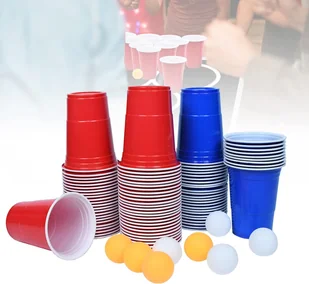Zestaw kubków ACXIN, składający się z 200 czerwonych/niebieskich kubków wielokrotnego użytku o pojemności 16 uncji + 20 piłeczek do piwa Plastikowe kieliszki do piwa wielokrotnego użytku na Boże Narodzenie, urodziny, wesele i przyjęcia - Kieliszki - miniaturka - grafika 1