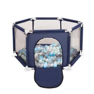 Maty edukacyjne - Selonis Sześciokąt składany KS-100X z piłeczkami 6cm niebieski: perła-szary-transparent-babyblue-mięta 63x64/200piłek - miniaturka - grafika 1