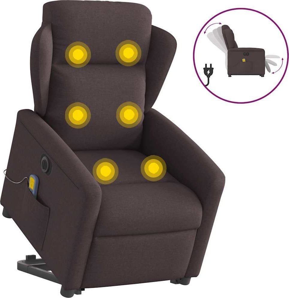 vidaXL Podnoszony fotel masujący, elektryczny, rozkładany, ciemny brąz