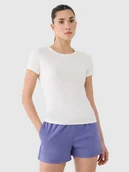 Koszulki sportowe damskie - 4F Koszulka treningowa regular szybkoschnąca damska - biała XS - miniaturka - grafika 1