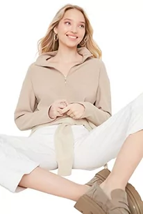 Trendyol Damska bluza ze stójką, zwykła, beżowa, XL, BEŻOWY - Bluzy damskie - miniaturka - grafika 1