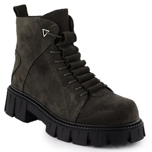 Skórzane botki damskie zamszowe khaki D&A S.Barski Premium Collection JC52-884 - Botki damskie - miniaturka - grafika 1