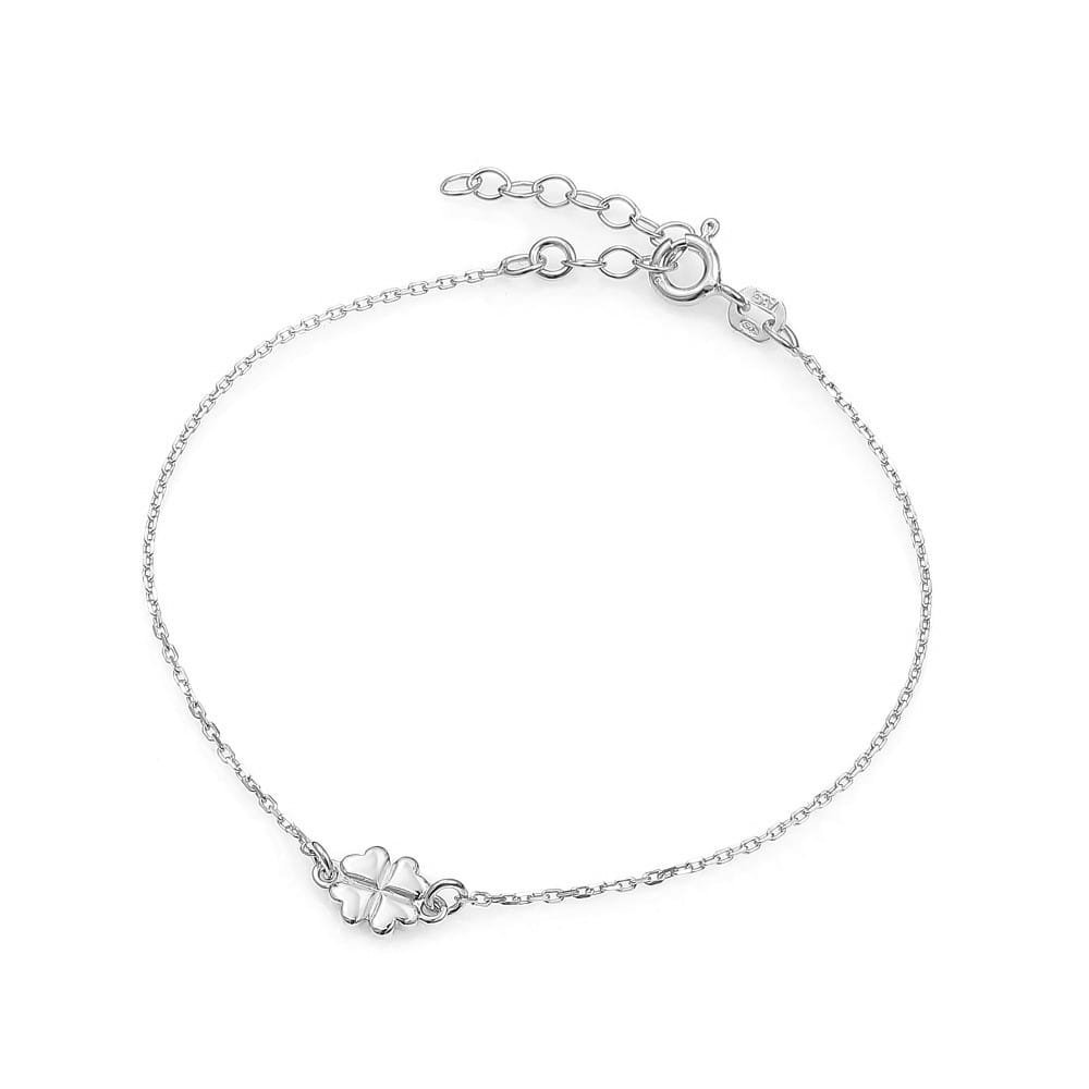 Srebrna bransoletka 925 na łańcuszku koniczyna z sercami