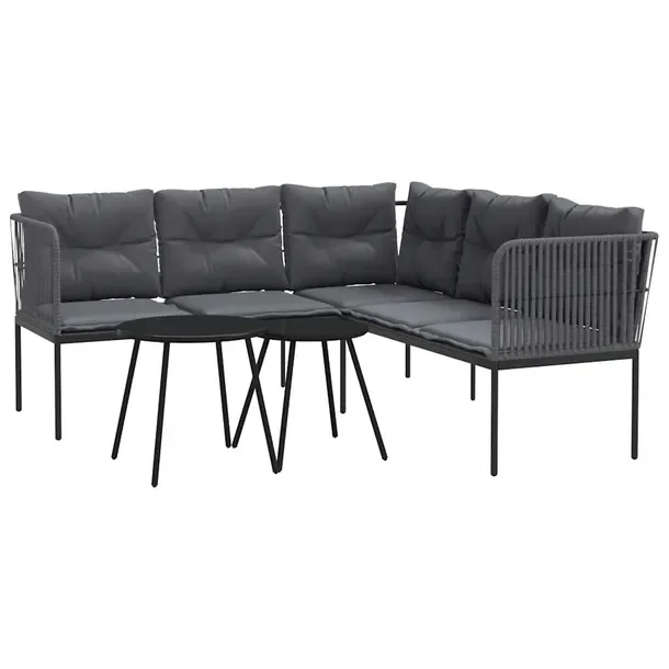 Zestaw wypoczynkowy ogrodowy L 176 x 175 x 75 cm, czarny, antracytowe podus