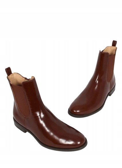 UNISA BRĄZOWE LAKIEROWANE BOTKI DAMSKIE ZA KOSTKĘ 38 T7D