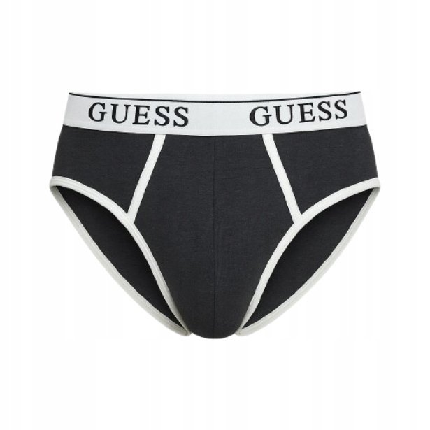 Guess Slipy Męskie z Logo na Gumie w Kolorze Szarym Grafitowym M G_a