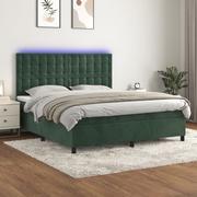 Łóżka - vidaXL Łóżko kontynentalne z materacem i LED zielony aksamit 180x200cm - miniaturka - grafika 1