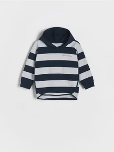 Reserved - Bawełniany longsleeve z kapturem - granatowy - Bluzy i sweterki niemowlęce - miniaturka - grafika 1