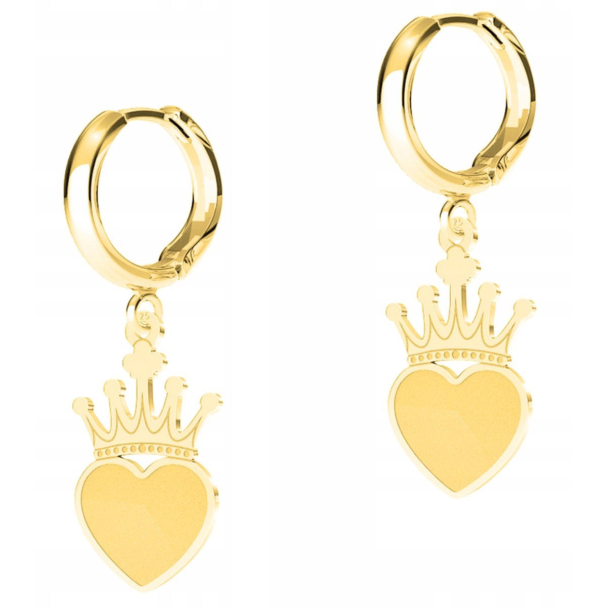 Złote Kolczyki Korony z Serduszkami Serce Korona Crown SREBRO 925