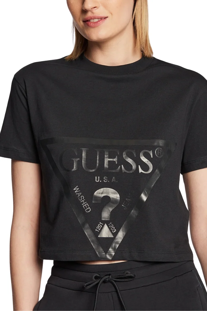 GUESS Czarny bawełniany t-shirt damski Adele Crop M