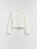 Bluzki damskie - Reserved - Bluzka z marszczeniami - złamana biel - miniaturka - grafika 1