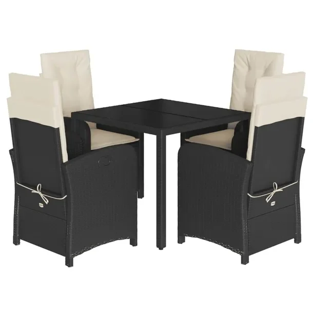 Zestaw mebli ogrodowych czarny, rattan PE, stół 90x90x75 cm, krzesła 57x
