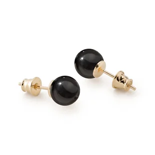 Srebrne kolczyki sztyfty z czarną perłą w złotym pokryciu - Kolczyki - miniaturka - grafika 1