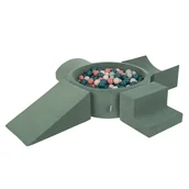 Zabawki do kąpieli - KiddyMoon Piankowy plac zabaw z piłeczkami zieleń lasu: ciemny turkus-pastelowy beż-zielonoszary-łososiowy basen 300/klin L/rampa L/półwałek L/schod.. - miniaturka - grafika 1