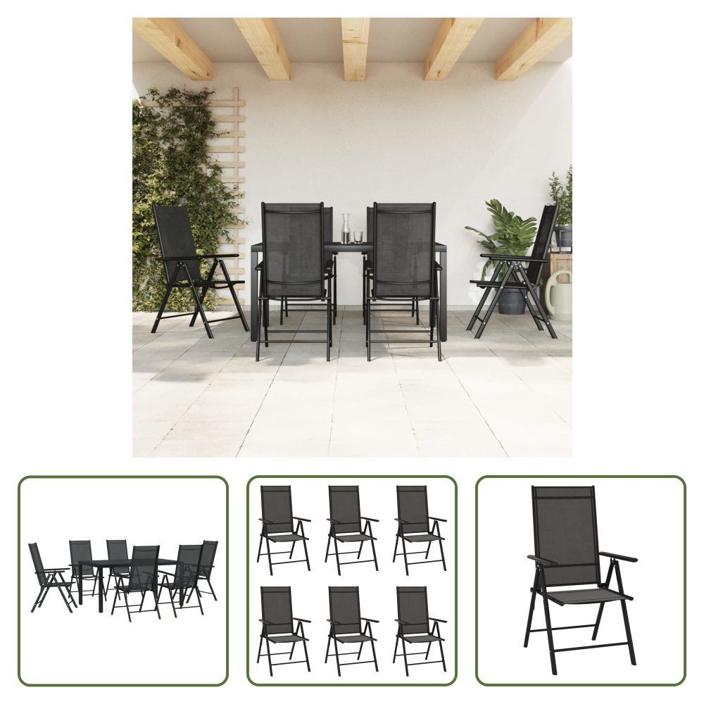 The Living Store 7-częściowy ogrodowy zestaw jadalniany czarny aluminium
