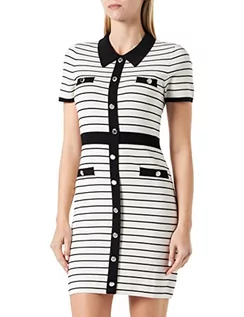 Sukienki - Morgan Damska sukienka w paski RMLYA Ecru TL, Off biały/czarny, L - grafika 1