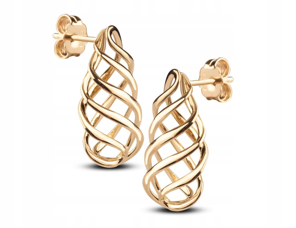 ORYGINALNE ZŁOTE KOLCZYKI NA SZTYFT ZAKRĘCONE SPIRALKI 14KT 585