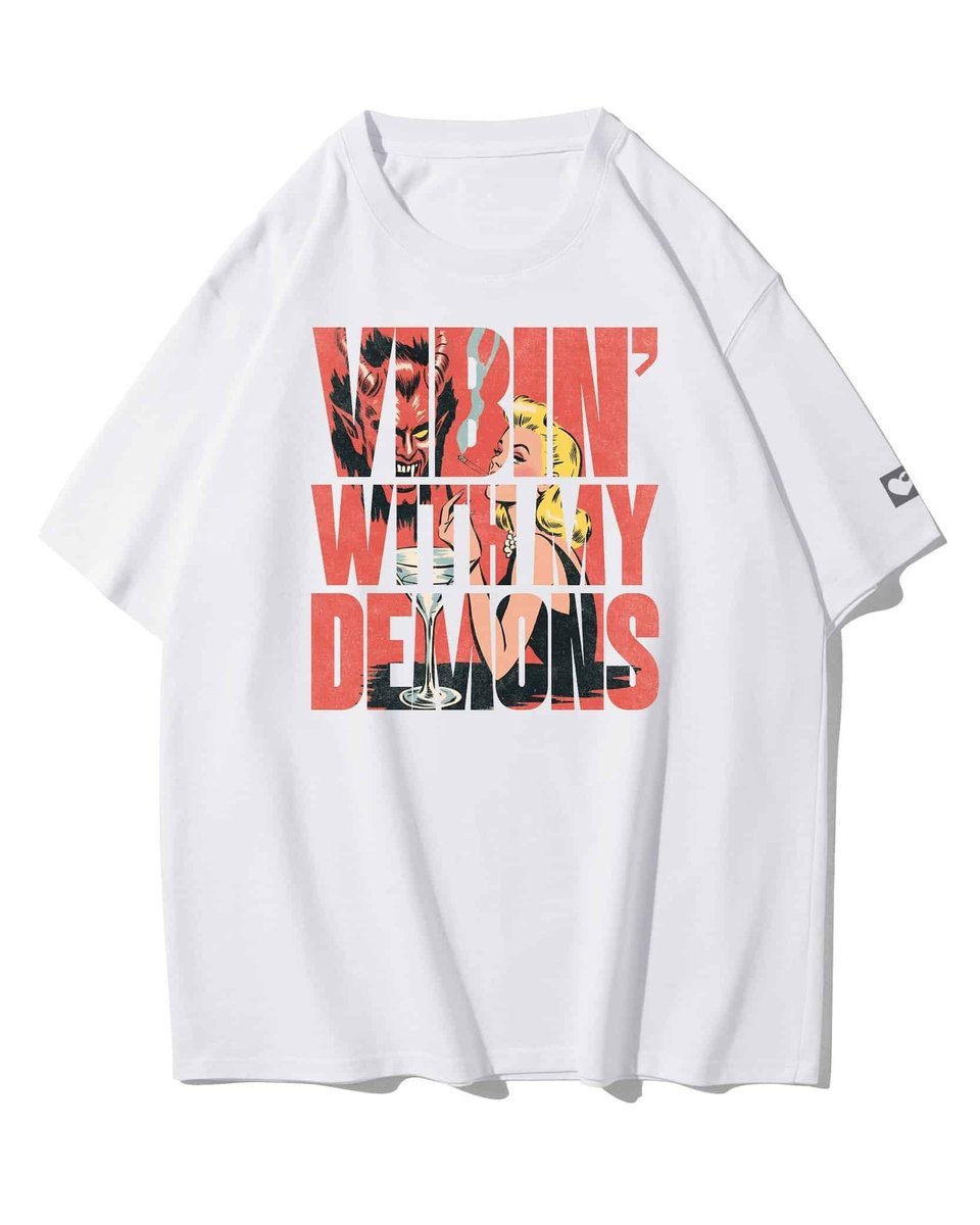 Koszulka oversize Pakt z Demonami Dark Vibes Retro Nadruk Biały XXL